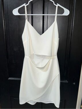 Blue Blush White Spaghetti Strap Draped Body-con Mini Dress